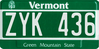 VT license plate ZYK436