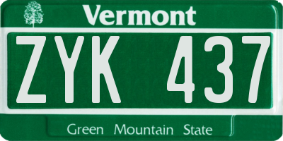 VT license plate ZYK437
