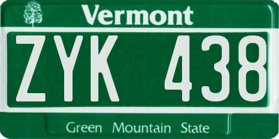 VT license plate ZYK438