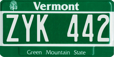 VT license plate ZYK442