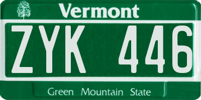 VT license plate ZYK446