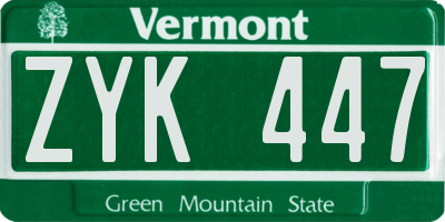 VT license plate ZYK447
