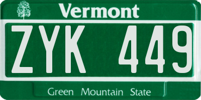 VT license plate ZYK449