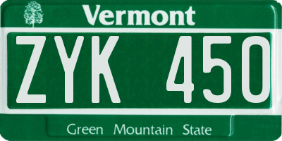VT license plate ZYK450