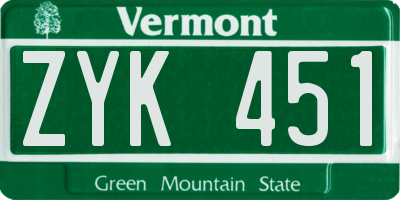 VT license plate ZYK451