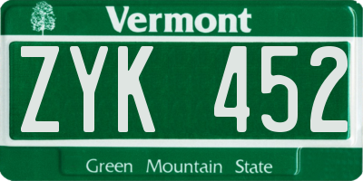 VT license plate ZYK452