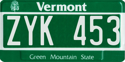 VT license plate ZYK453