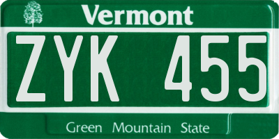 VT license plate ZYK455