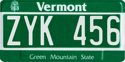 VT license plate ZYK456