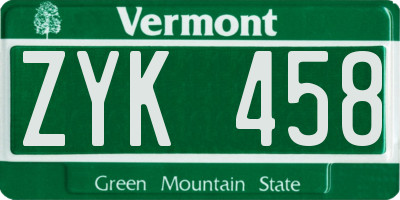VT license plate ZYK458
