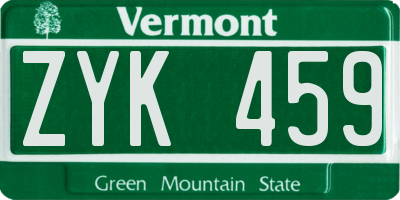 VT license plate ZYK459