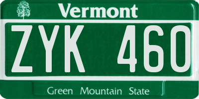 VT license plate ZYK460