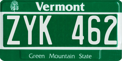 VT license plate ZYK462