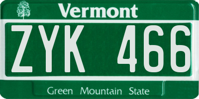 VT license plate ZYK466