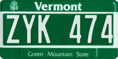 VT license plate ZYK474