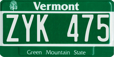 VT license plate ZYK475