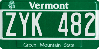 VT license plate ZYK482