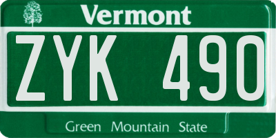 VT license plate ZYK490
