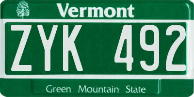 VT license plate ZYK492