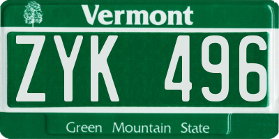VT license plate ZYK496