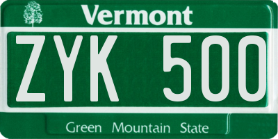 VT license plate ZYK500