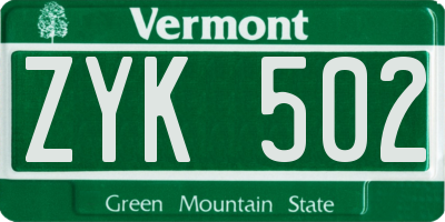 VT license plate ZYK502