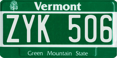VT license plate ZYK506
