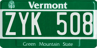 VT license plate ZYK508