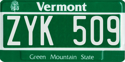 VT license plate ZYK509