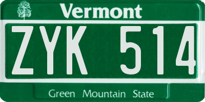 VT license plate ZYK514