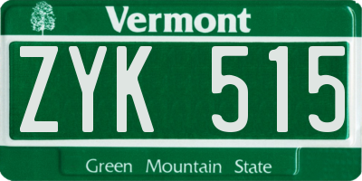 VT license plate ZYK515
