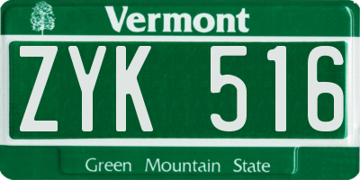 VT license plate ZYK516