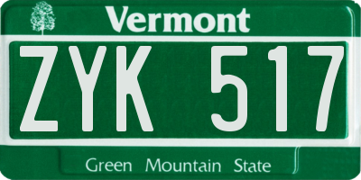 VT license plate ZYK517