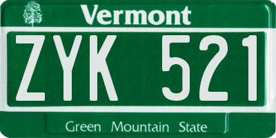 VT license plate ZYK521