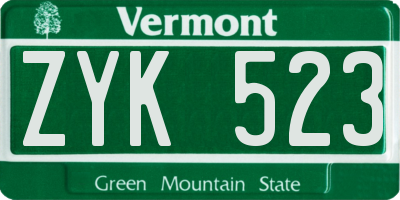 VT license plate ZYK523
