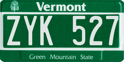 VT license plate ZYK527