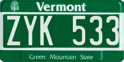 VT license plate ZYK533