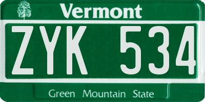 VT license plate ZYK534