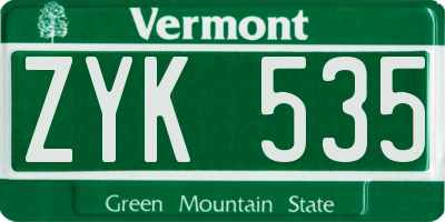 VT license plate ZYK535