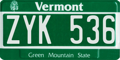 VT license plate ZYK536