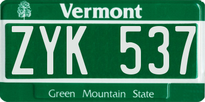 VT license plate ZYK537