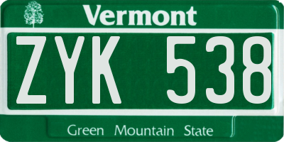 VT license plate ZYK538