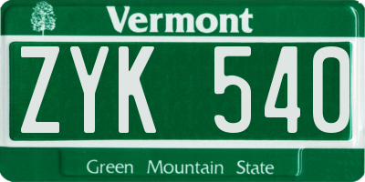 VT license plate ZYK540