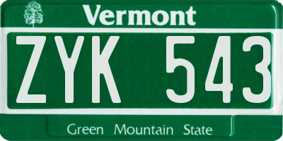 VT license plate ZYK543