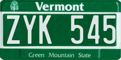 VT license plate ZYK545