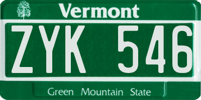 VT license plate ZYK546
