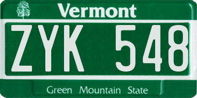 VT license plate ZYK548