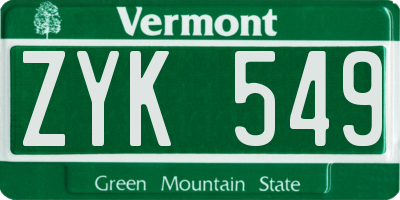 VT license plate ZYK549
