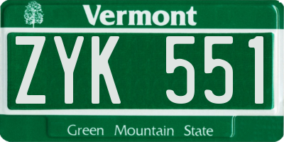 VT license plate ZYK551