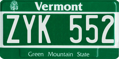 VT license plate ZYK552